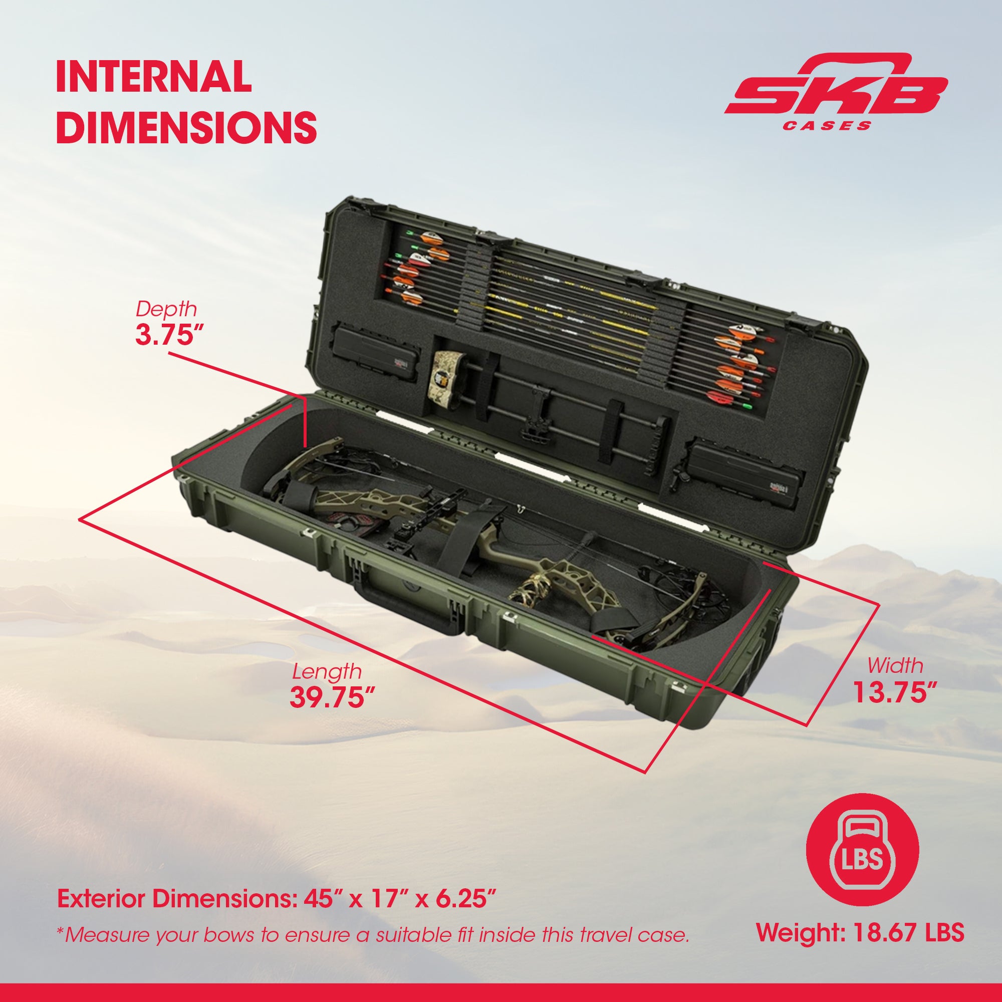 SKB Cases Hard Exterior Waterproof Parallel Limb Bow Case, Green (Used) - VMInnovations