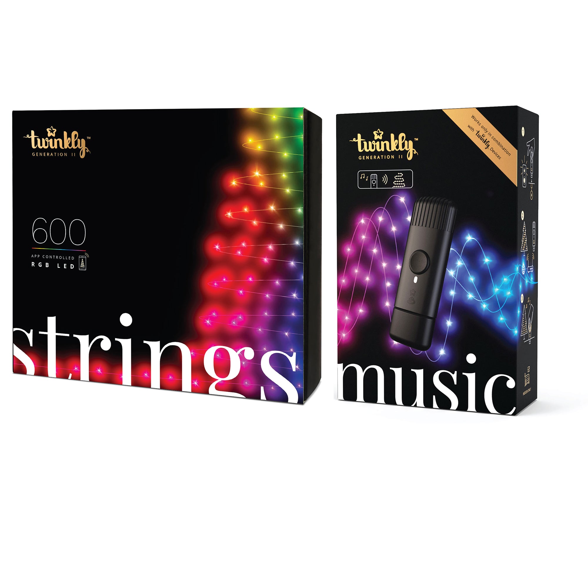 Twinkly String + Music 600 LED RGB Christmas Lights with Music Syncing Device