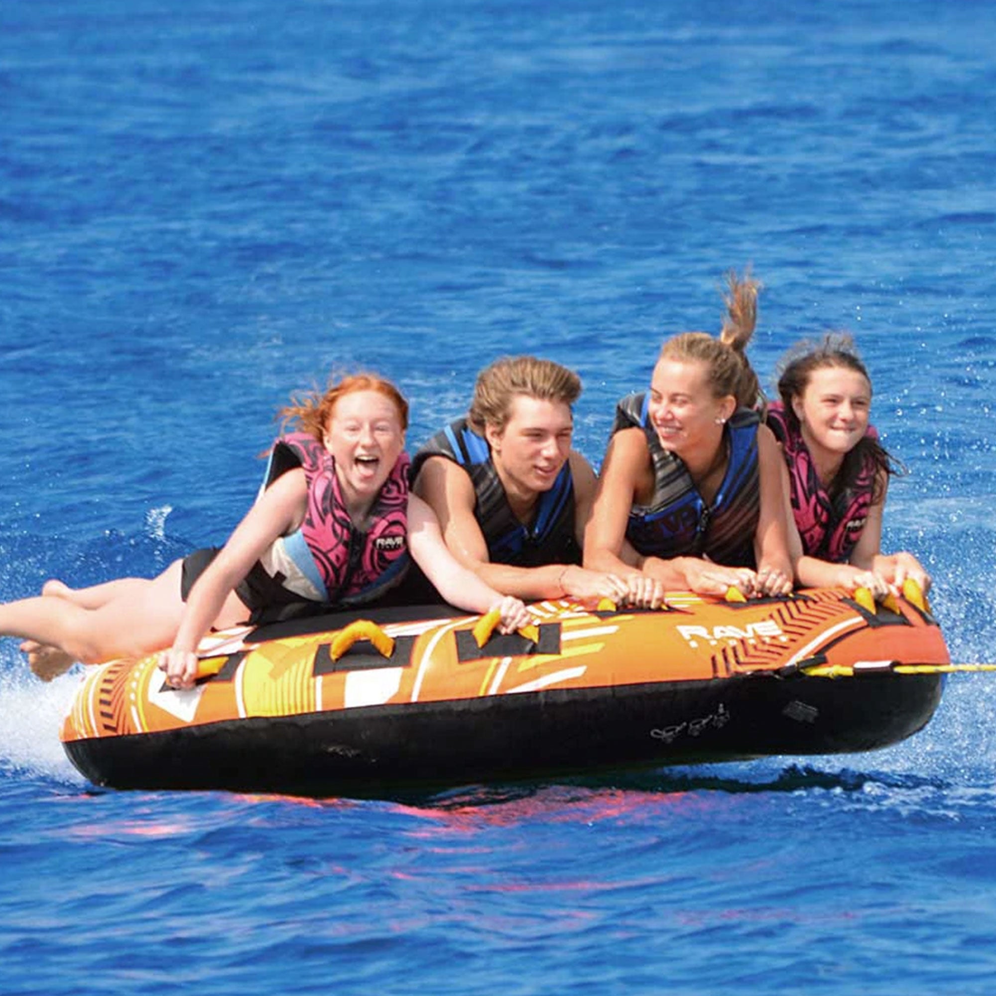 RAVE Sports Mass Frantic 4 Rider Towable Boat Tubes, Set of 2, Yellow and Orange