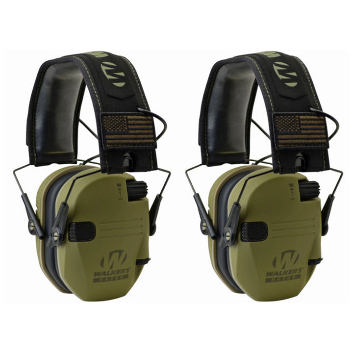 Walker's Razor Slim Shooter Electronic Hearing Earmuffs, Green Patriot (2 Pack)