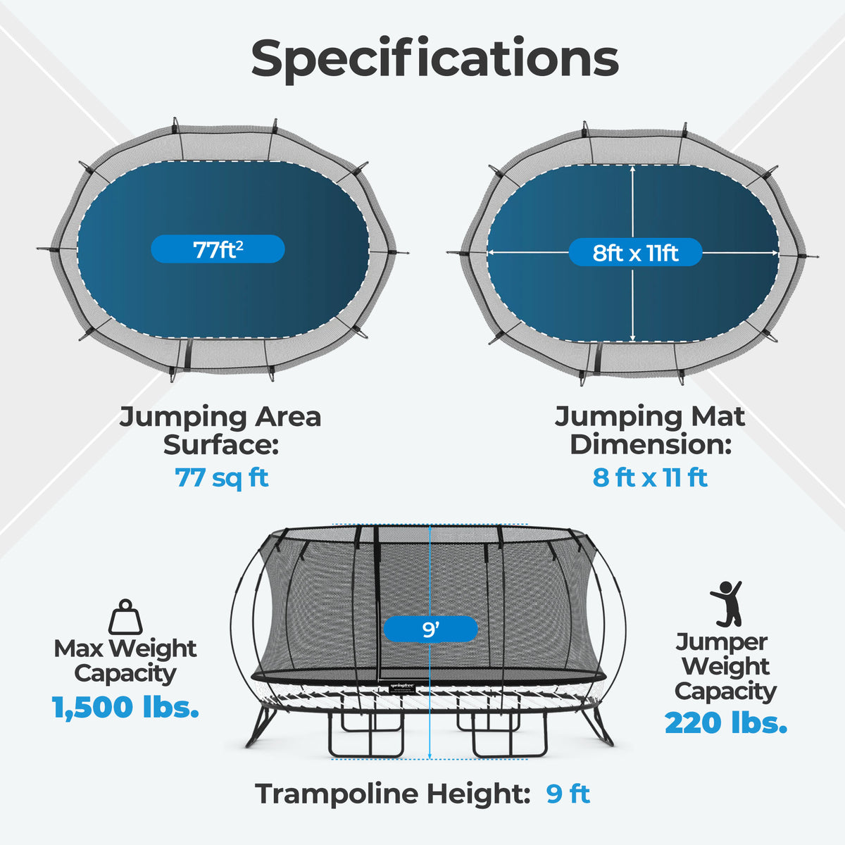 Springfree Outdoor 8 x 11 Ft Trampoline, Enclosure, Hoop Game, and Step Ladder