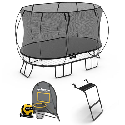 Springfree Outdoor 8 x 13 Ft Trampoline, Enclosure, Hoop Game, and Step Ladder - VMInnovations
