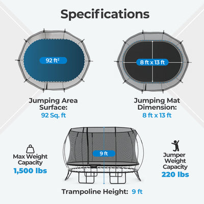 Springfree Outdoor 8 x 13 Ft Trampoline, Enclosure, Hoop Game, and Step Ladder - VMInnovations