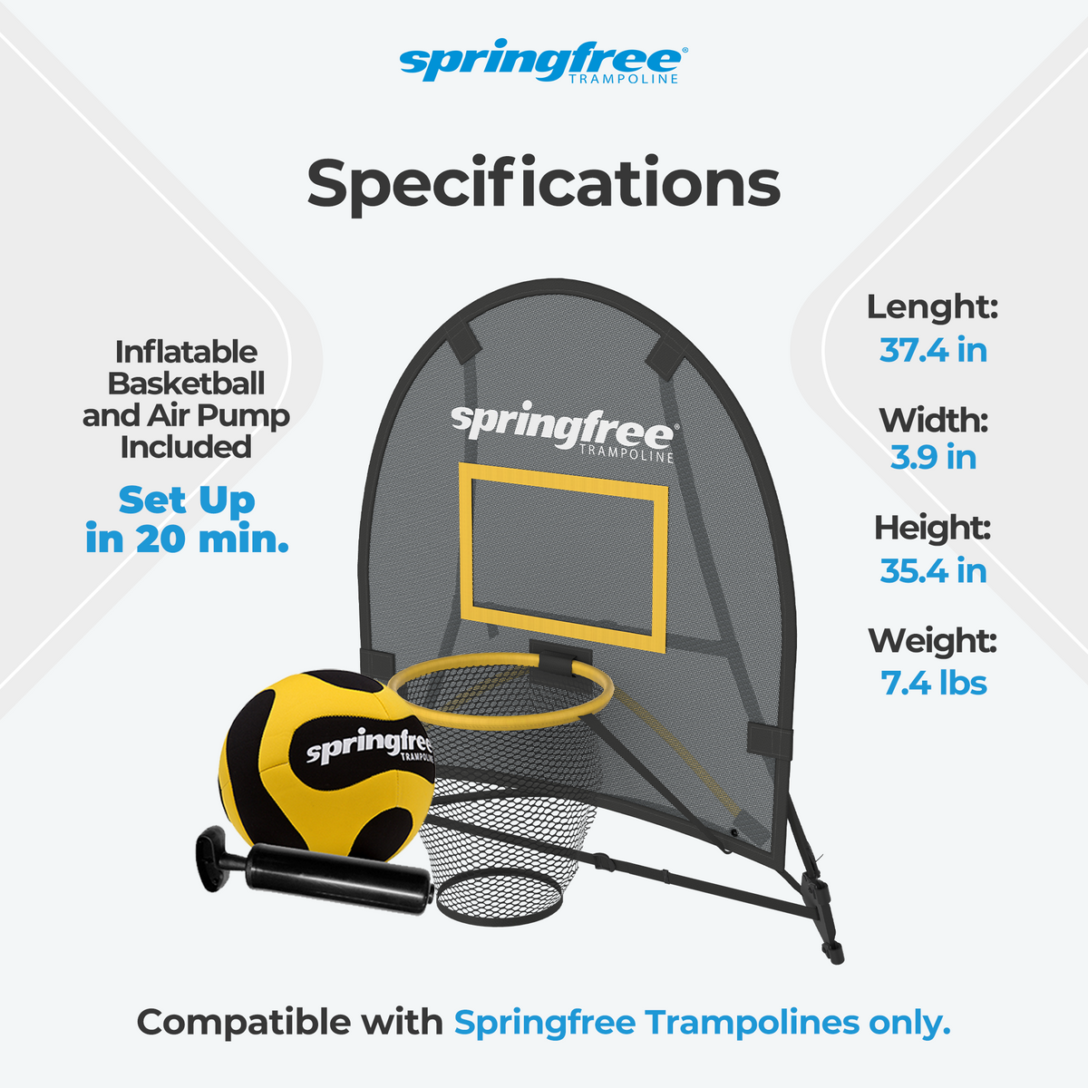 Springfree Outdoor 8 x 13 Ft Trampoline, Enclosure, Hoop Game, and Step Ladder - VMInnovations