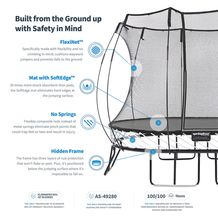 Springfree Outdoor Square 11 Foot Trampoline, Enclosure, Hoop Game, and Ladder