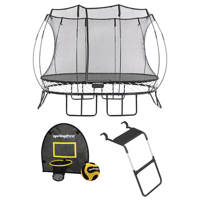 Springfree Outdoor 8 x 11 Ft Trampoline, Enclosure, Hoop Game, and Step Ladder - VMInnovations