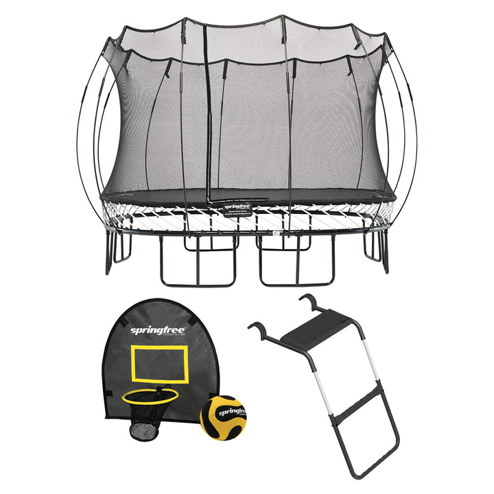 Springfree Outdoor Square 13 Foot Trampoline, Enclosure, Hoop Game, and Ladder