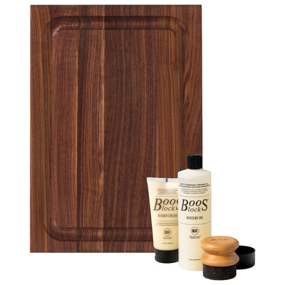 John Boos Walnut 18" x 12" x 1.5" Juice Groove Carving Board & 3 Piece Care Set
