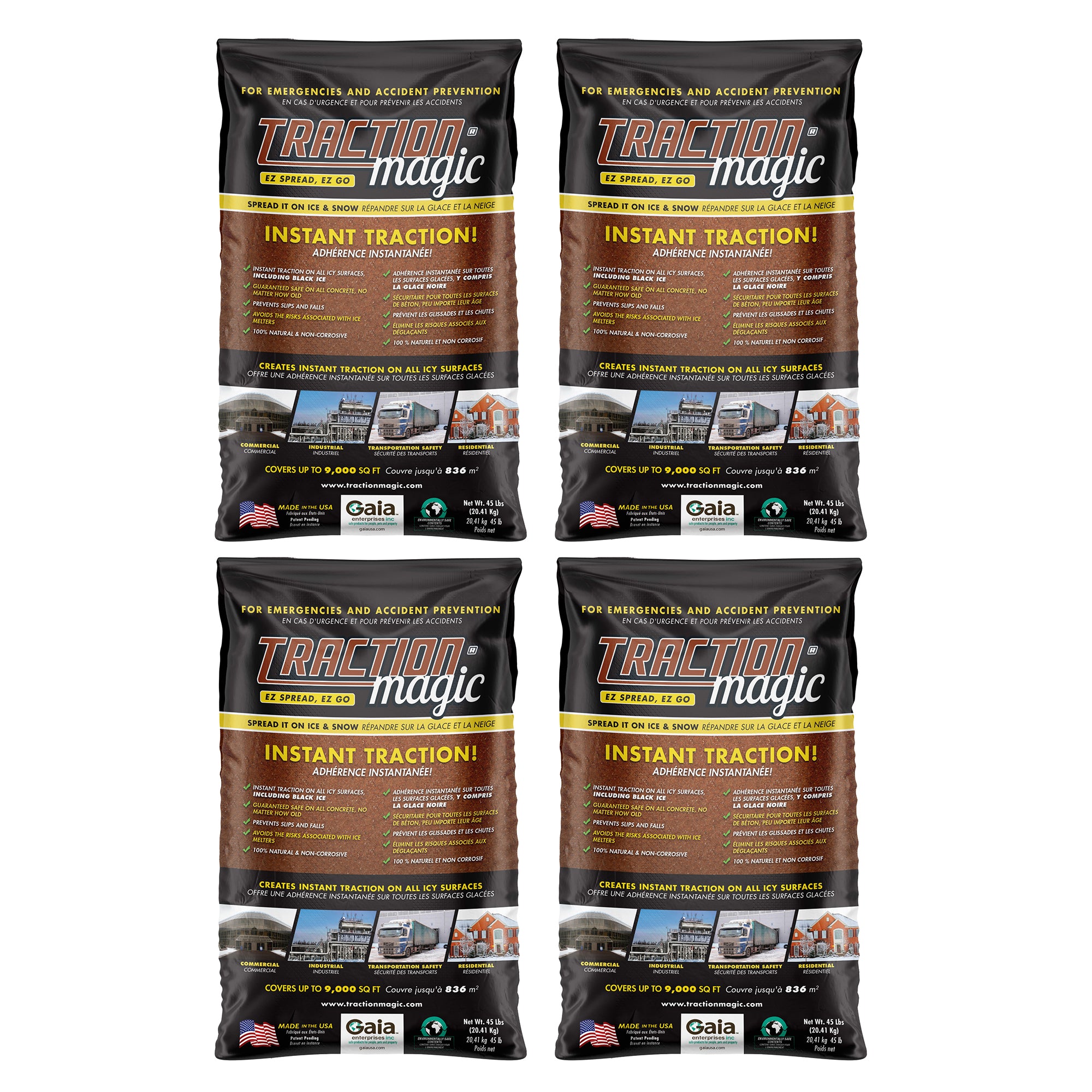 Traction Magic Quick Application All Natural Ice & Snow Melter, 45 Lbs (4 Pack)