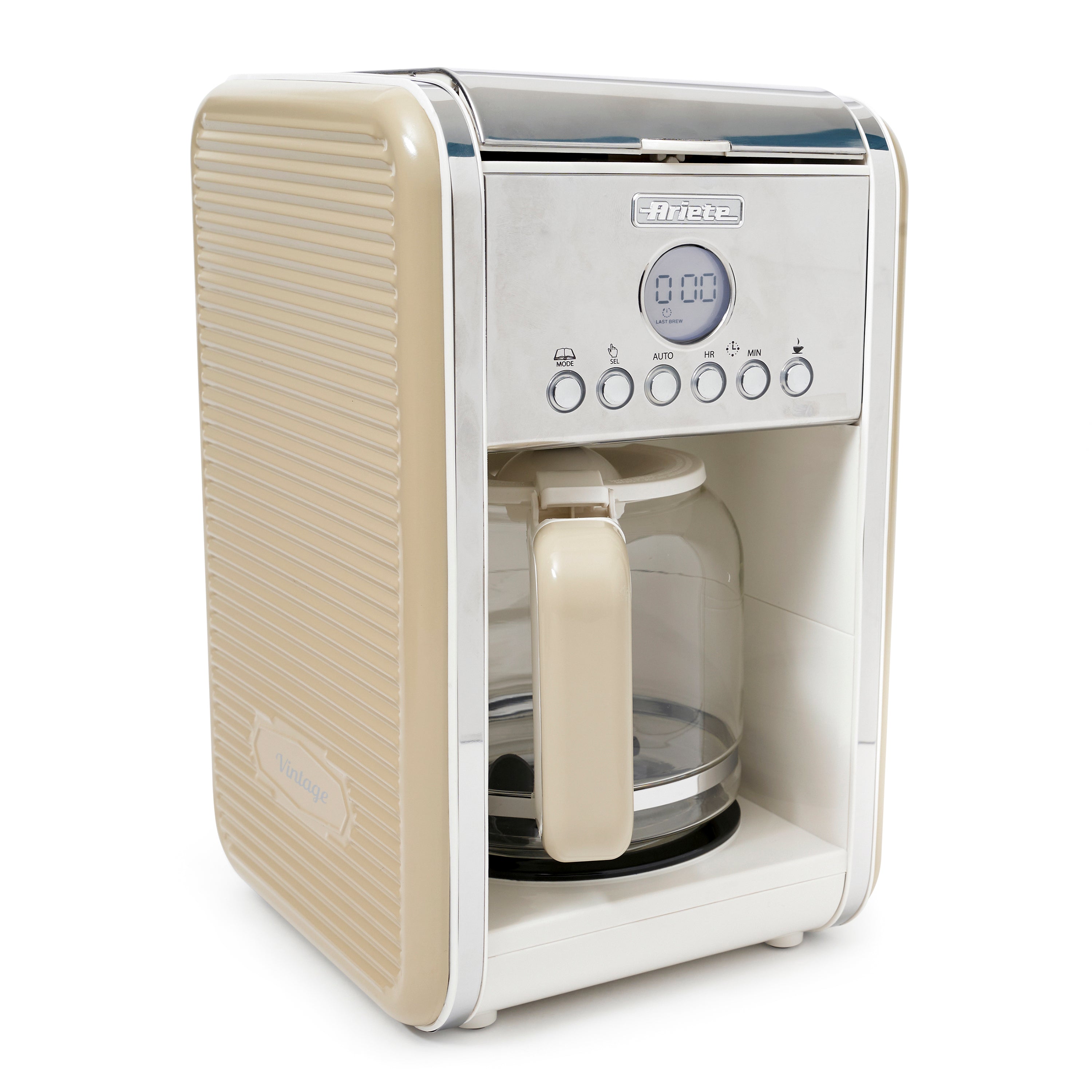 Ariete Vintage Kitchen Countertop 12 Cup Brew Timer Coffee Maker Machine, Beige