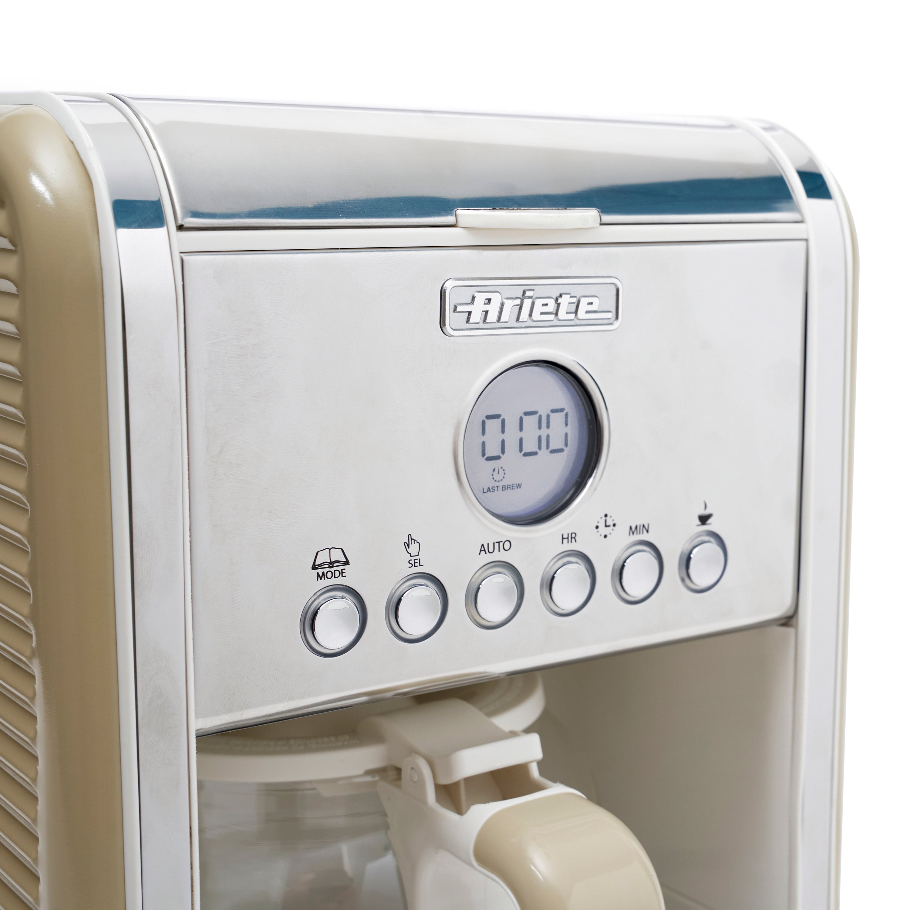 Ariete Vintage Kitchen Countertop 12 Cup Brew Timer Coffee Maker Machine, Beige