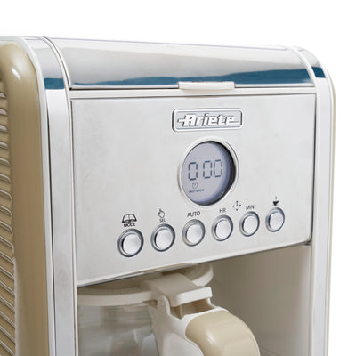 Ariete Vintage Kitchen Countertop 12 Cup Brew Timer Coffee Maker Machine, Beige