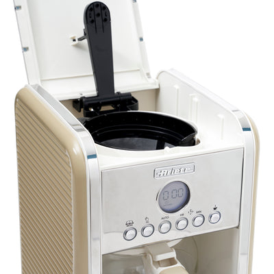 Ariete Vintage Kitchen Countertop 12 Cup Brew Timer Coffee Maker Machine, Beige