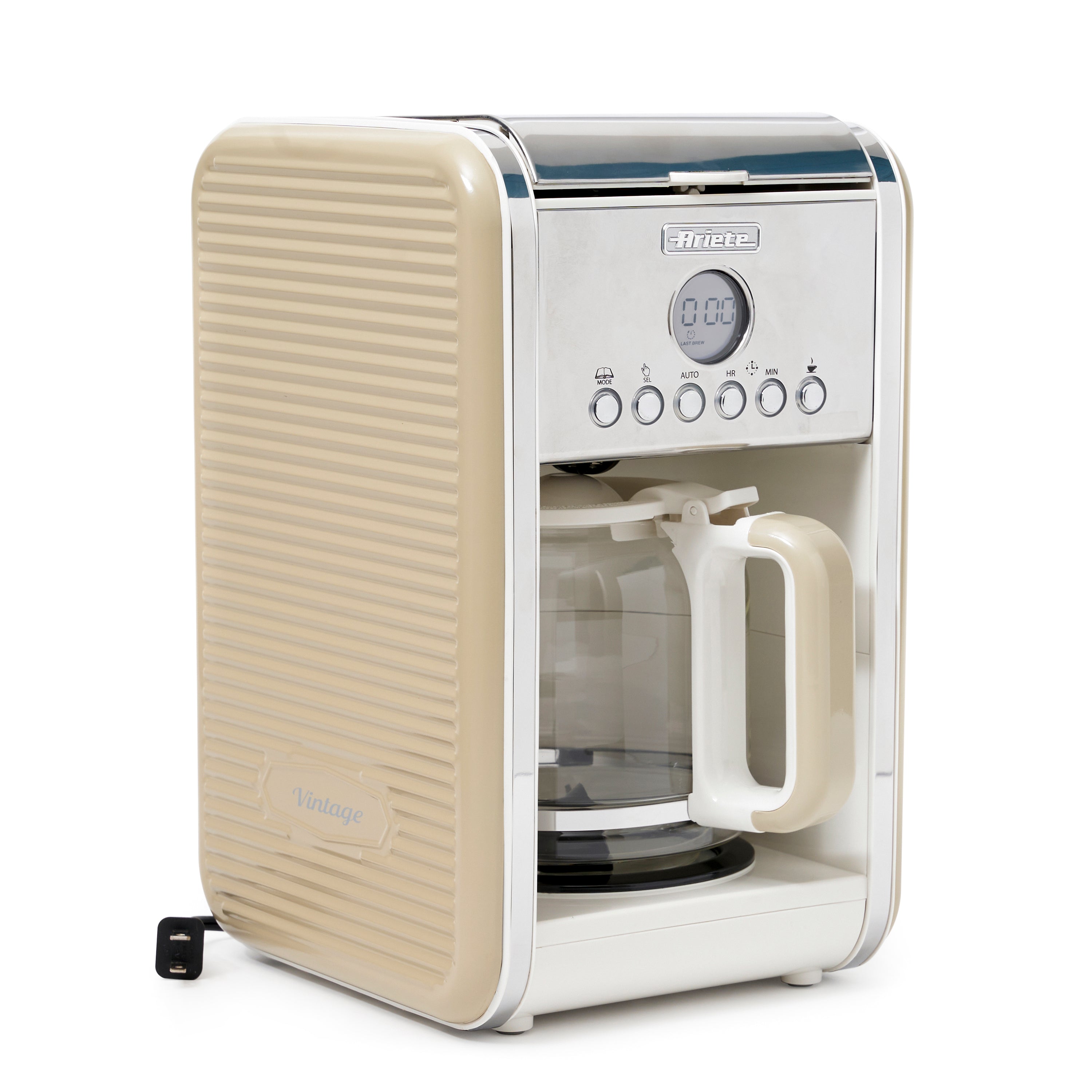 Ariete Vintage Kitchen Countertop 12 Cup Brew Timer Coffee Maker Machine, Beige