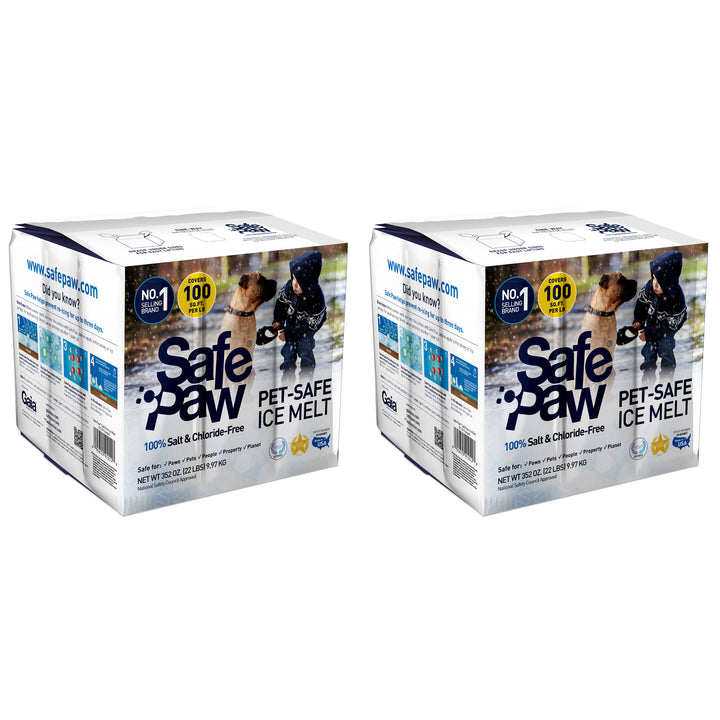 Safe Paw Pet Safe Ice Melt, 100% Salt and Chloride free with Traction Agent, Non-Toxic, Fast Acting, Lasts 3X Longer – 22 Lbs, 2 Pack