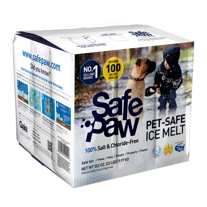 Safe Paw Pet Safe Ice Melt, 100% Salt and Chloride free with Traction Agent, Non-Toxic, Fast Acting, Lasts 3X Longer – 22 Lbs, 2 Pack