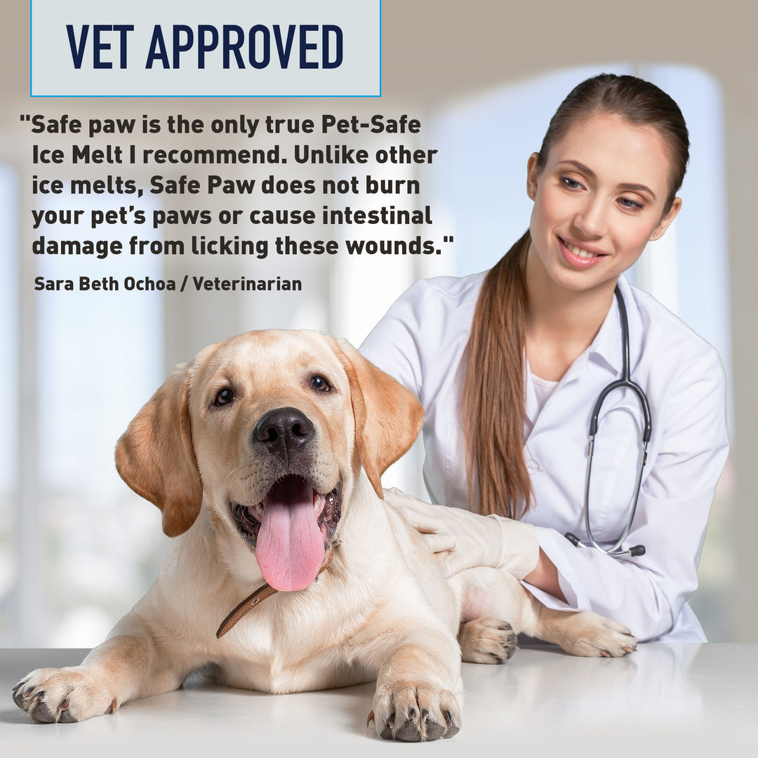 Safe Paw Pet Safe Ice Melt, 100% Salt and Chloride free with Traction Agent, Non-Toxic, Fast Acting, Lasts 3X Longer – 35 Lbs, 4 Pack