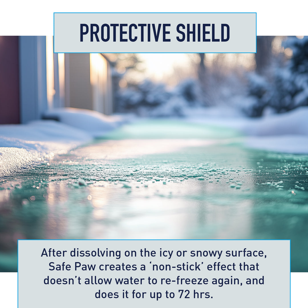 Safe Paw Pet Safe Ice Melt, 100% Salt and Chloride free with Traction Agent, Non-Toxic, Fast Acting, Lasts 3X Longer – 35 Lbs, 4 Pack