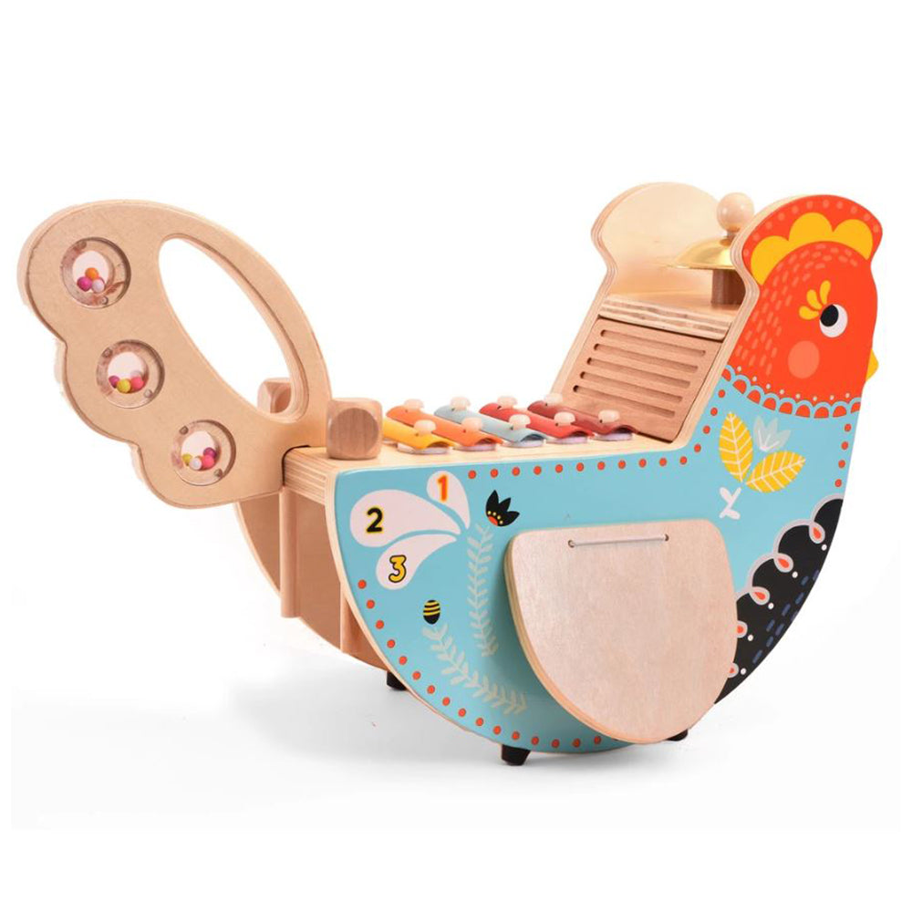 Manhattan Toy Musical Colorful Chicken Wooden Instrument with 5 Attachments