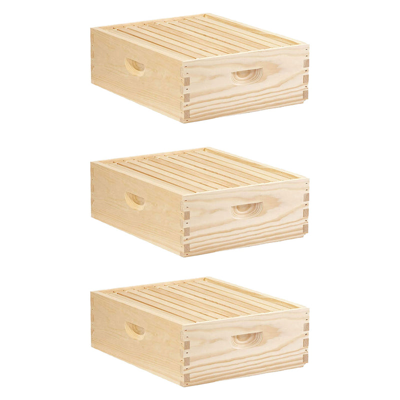 Little Giant 10 Frame Medium Honey Super Beehive Brood Body Wooden Box (3 Pack)