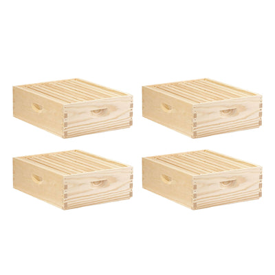Little Giant 10 Frame Medium Honey Super Beehive Brood Body Wood Box (4 Pack)