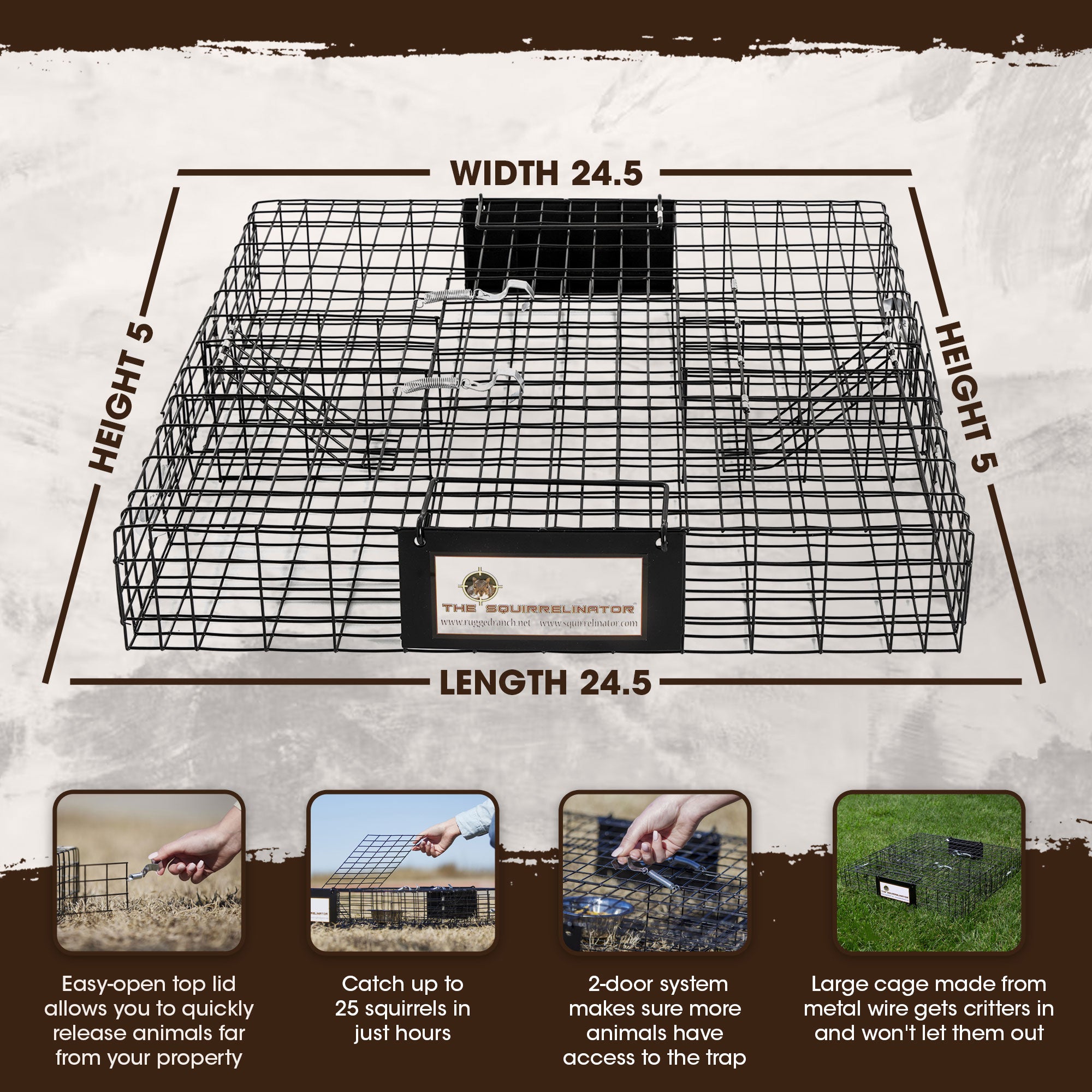 Rugged Ranch SQRTO Squirrelinator Squirrel 2 Door Trap Cage (2 Pack) - VMInnovations