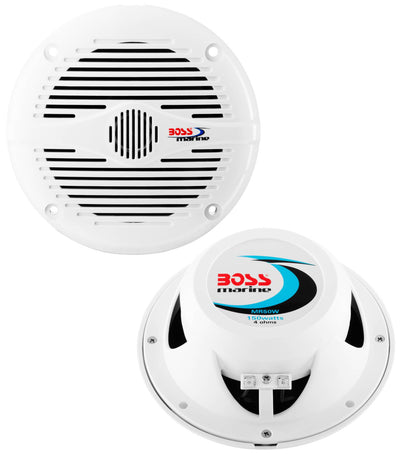 2) NEW BOSS MR50W 5.25" 2-Way 150W Marine/Boat Coaxial Audio Speakers - White