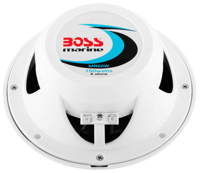 2) NEW BOSS MR50W 5.25" 2-Way 150W Marine/Boat Coaxial Audio Speakers - White