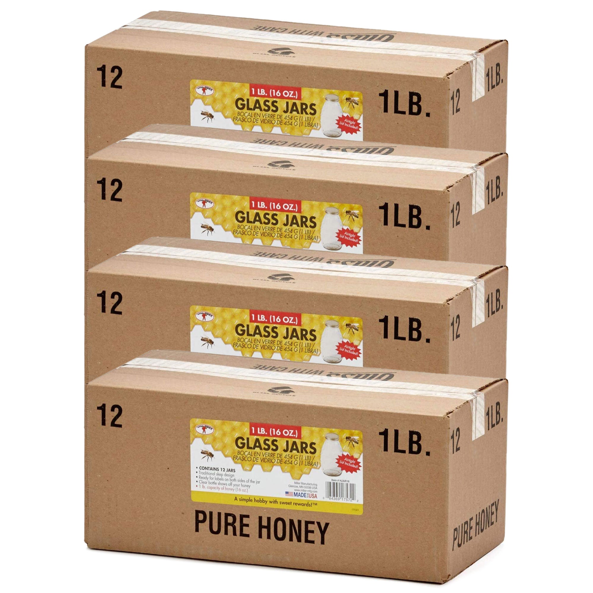 Little Giant HJAR16 16-Ounce Beekeeping Honey Skep Jar w/ Airtight Lid (48 Jars) - VMInnovations