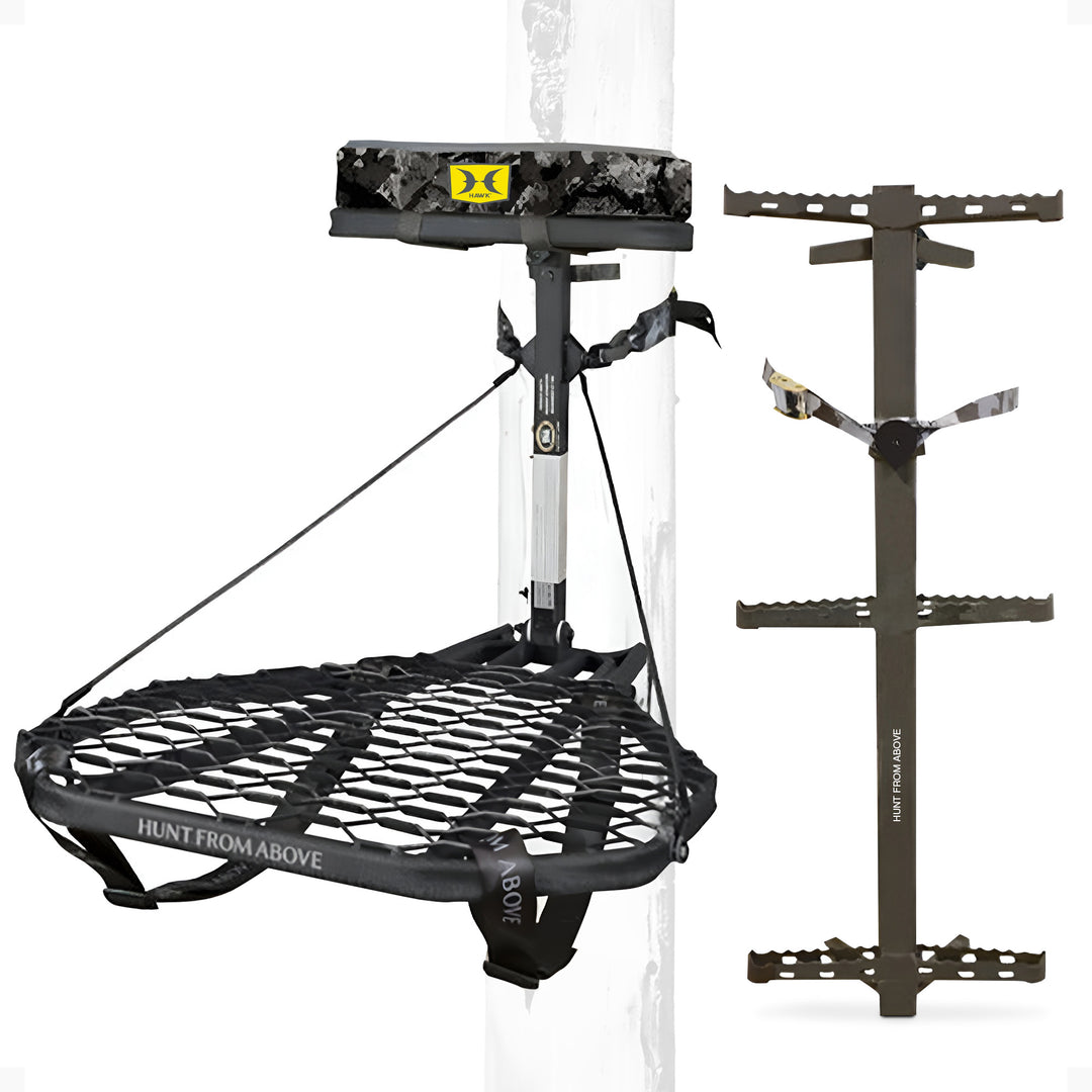Hawk Ranger Traction Climbing Sticks with Treestand and Full Body Safety Harness - VMInnovations