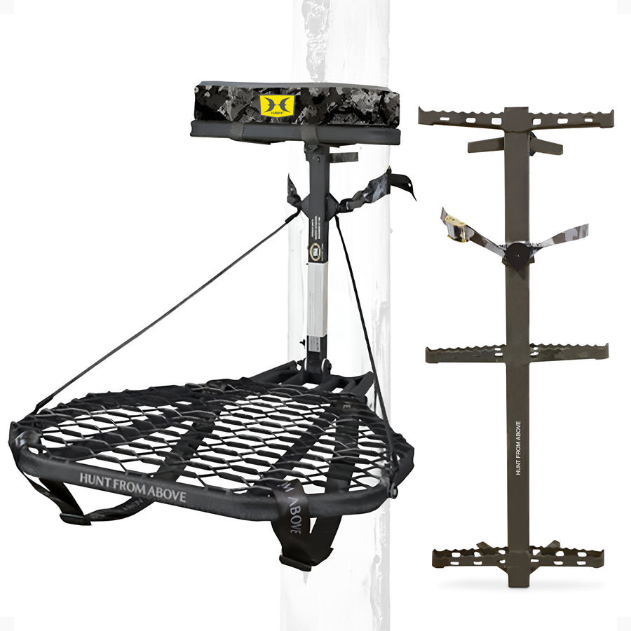 Hawk Ranger Traction Climbing Sticks with Treestand and Full Body Safety Harness - VMInnovations