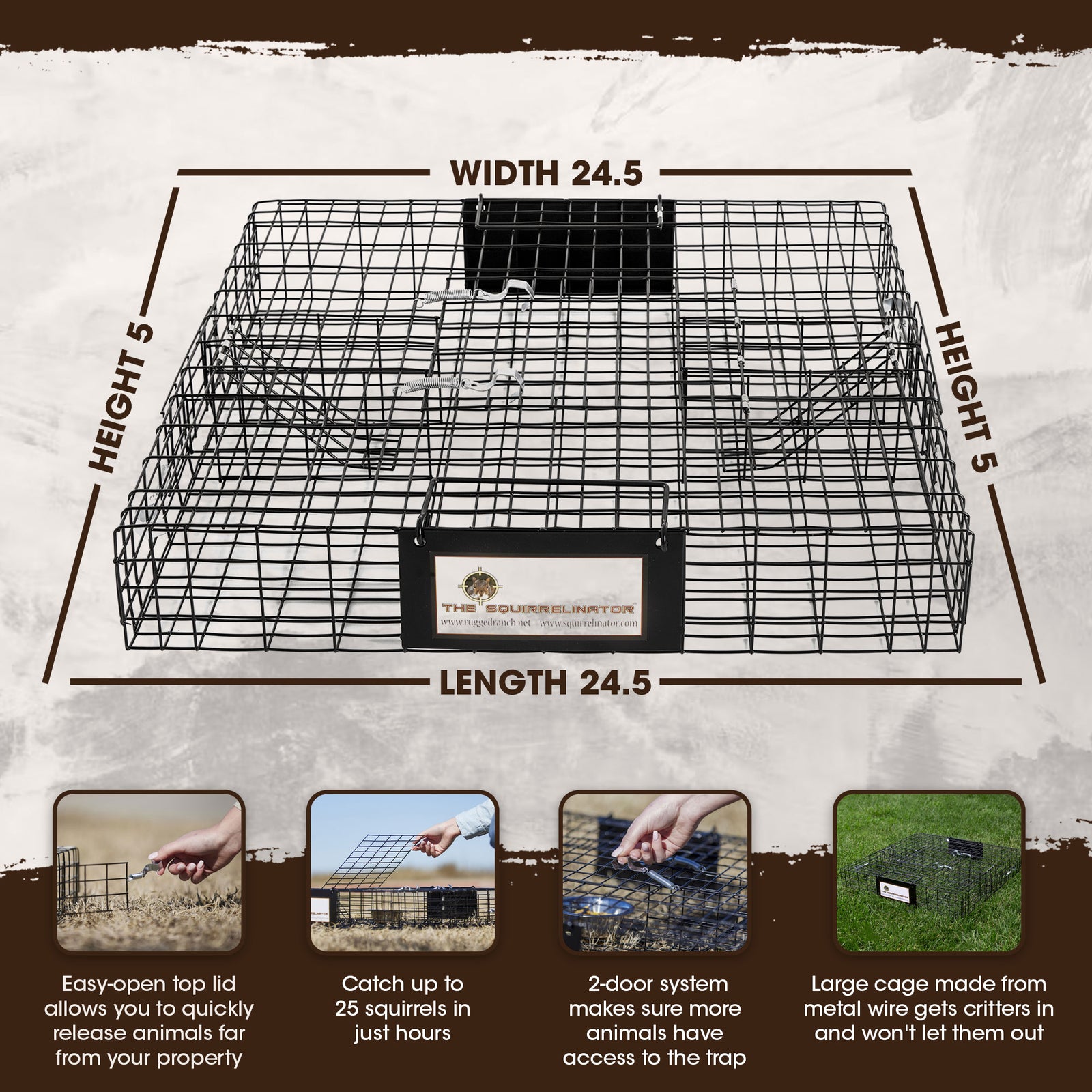Rugged Ranch Squirrelinator Squirrel Chipmunk Metal 2 Door Trap Cage (4 Pack) - VMInnovations