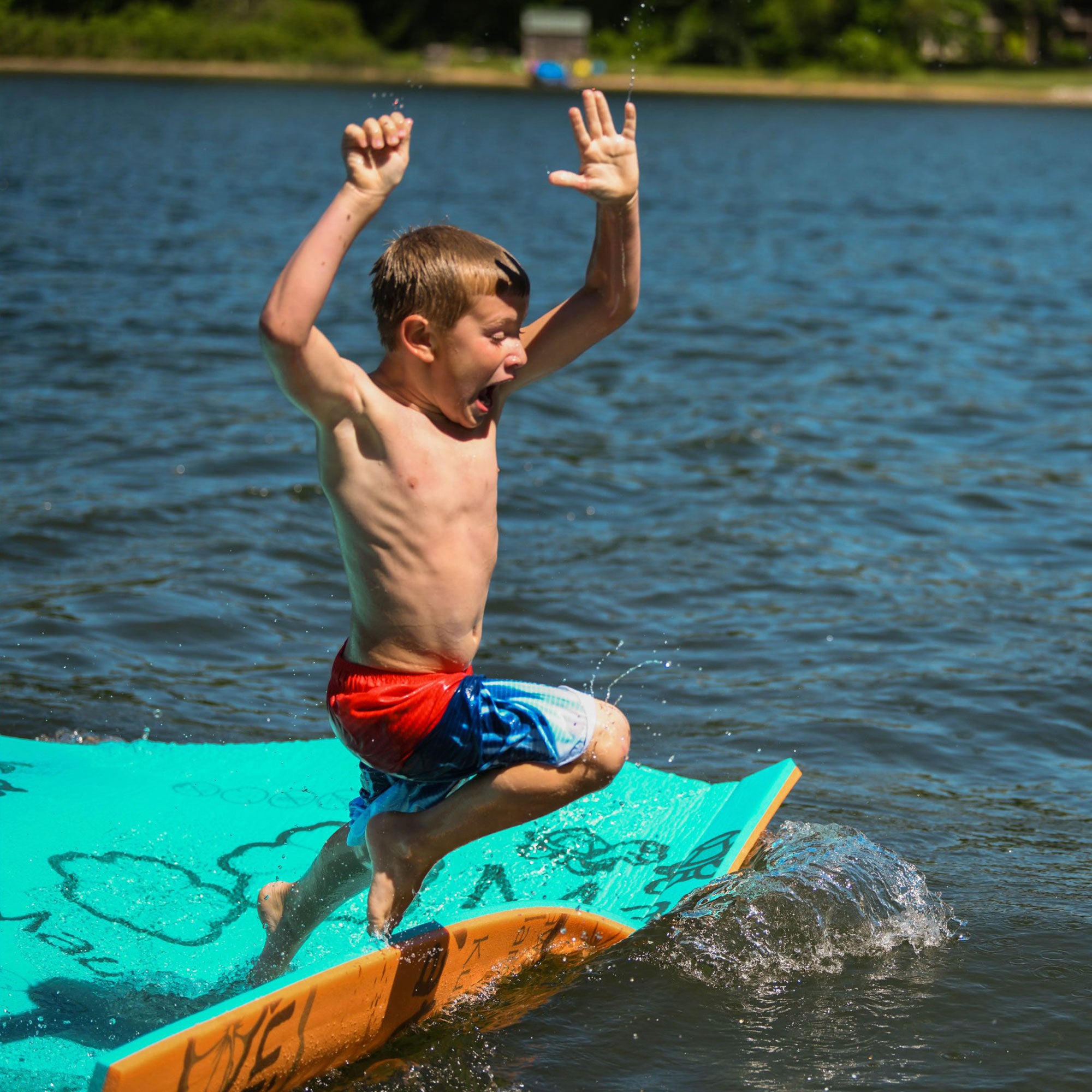 Aqua Lily Pad 14 Ft Maui Water Playground Floating Island Mat, Orange/Teal(Used) - VMInnovations