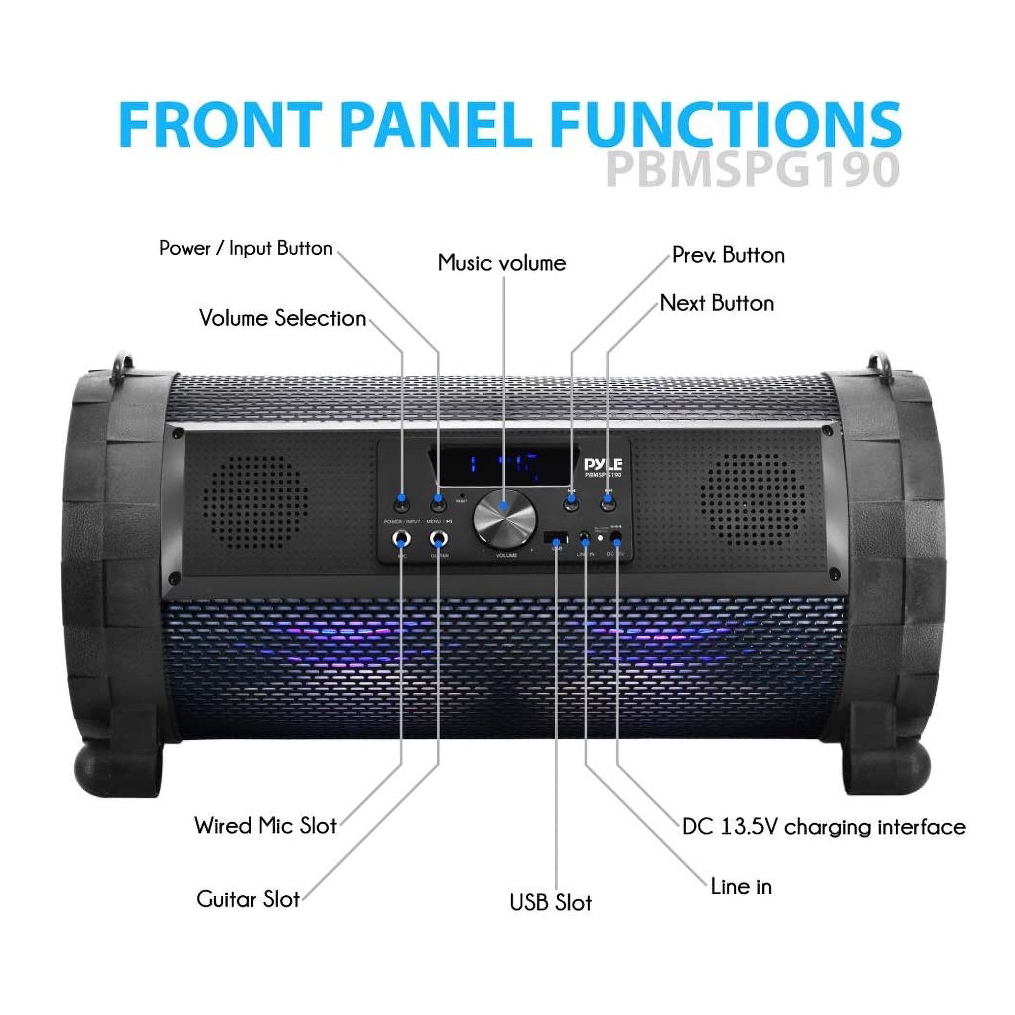 Pyle PBMSPG190 300 Watt Bluetooth Wireless BoomBox Speakers Stereo (2 Pack)