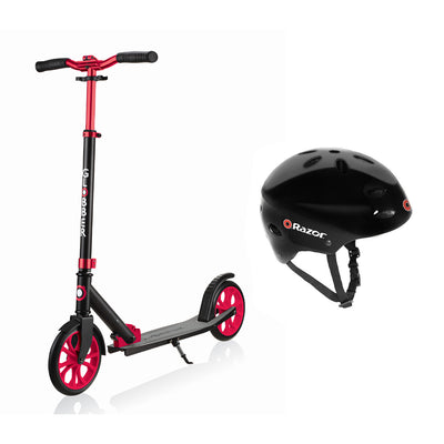 Globber NL 500-205 Foldable 2-Wheel Kick Scooter, Red and Helmet, Glossy Black