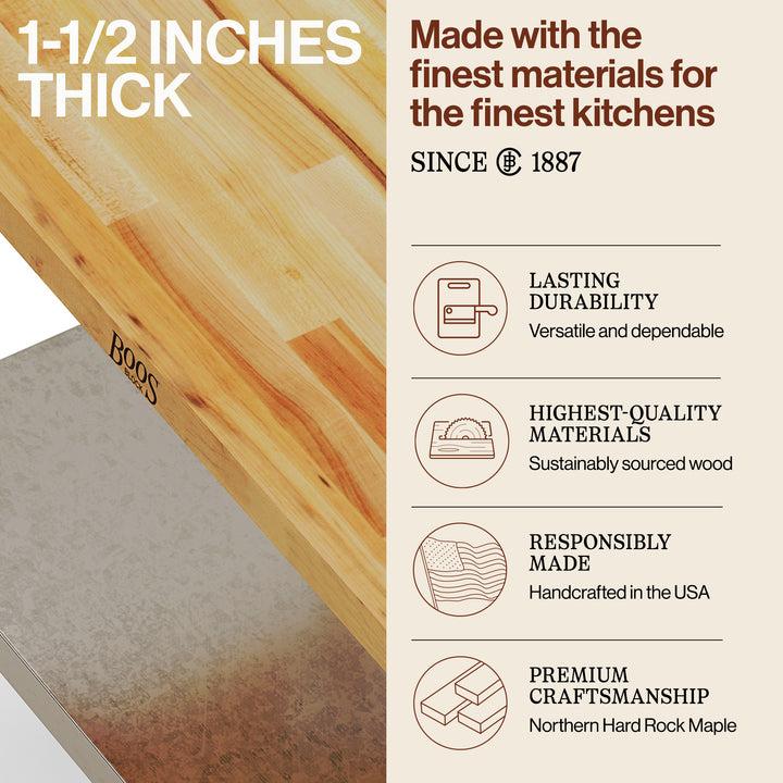 John Boos Maple Wood Top Work Table with Adjustable Lower Shelf, 48 x 30 x 1.5"