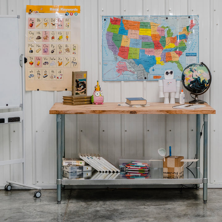 John Boos Maple Wood Top Work Table with Adjustable Lower Shelf, 48 x 30 x 1.5"