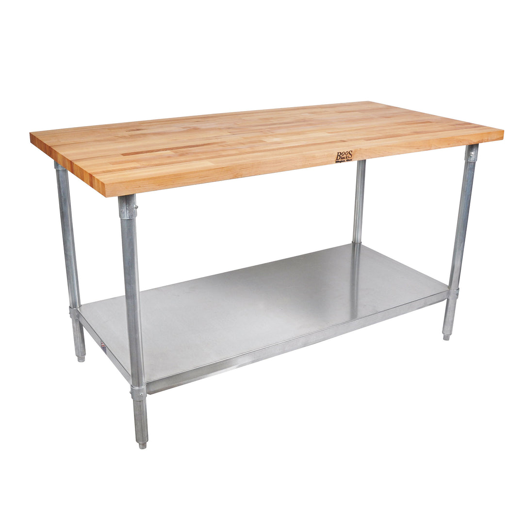 John Boos Maple Wood Top Work Table with Adjustable Lower Shelf, 60 x 30 x 1.5"