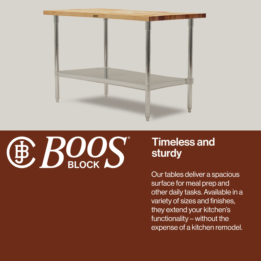 John Boos Maple Wood Top Work Table with Adjustable Lower Shelf, 60 x 30 x 1.5"