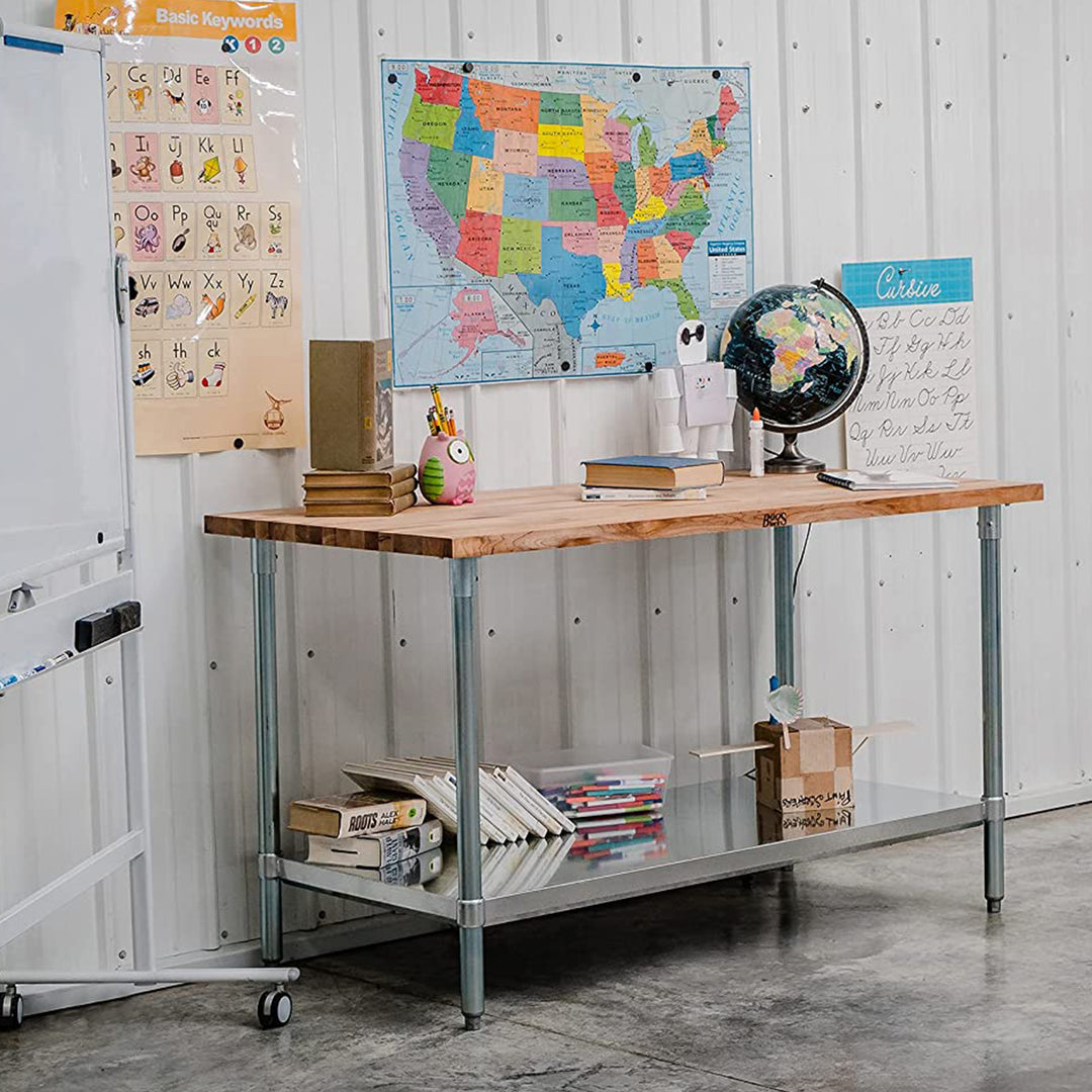 John Boos Maple Wood Top Work Table with Adjustable Lower Shelf, 60 x 30 x 1.5"