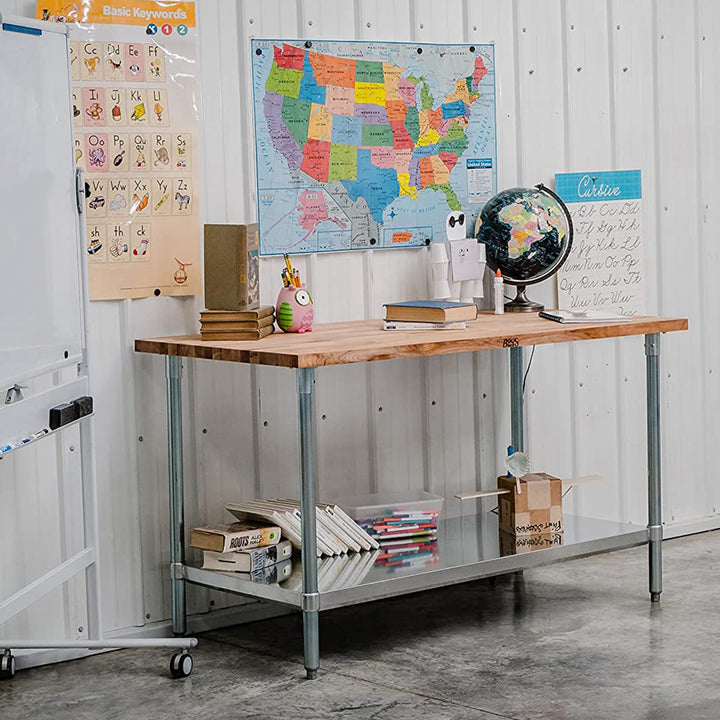 John Boos Maple Wood Top Work Table with Adjustable Lower Shelf, 60 x 30 x 1.5"