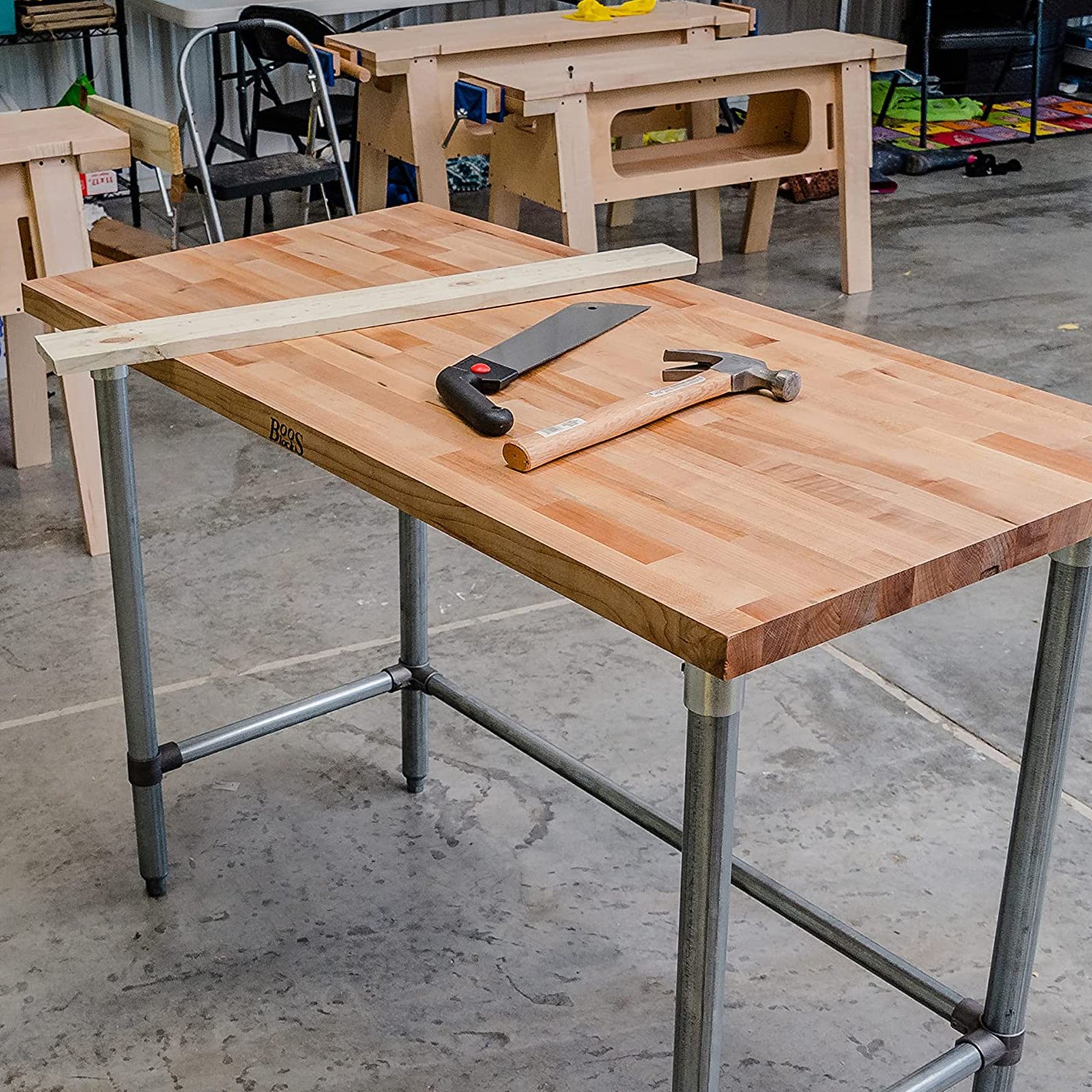 John Boos Maple Wood Top Work Table with Galvanized Steel Base, 60 x 30 x 1.5" - VMInnovations