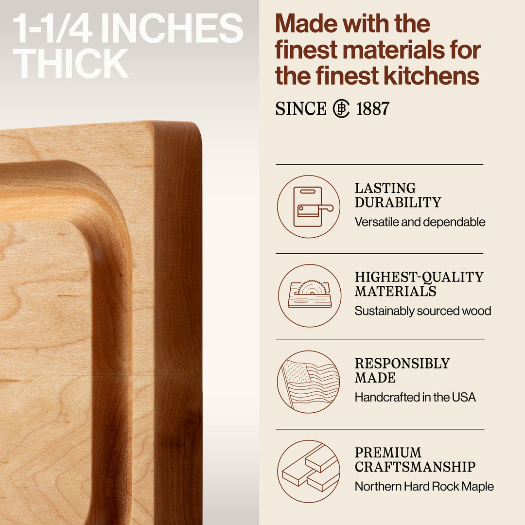 John Boos Chop N Slice Maple Wood Edge Grain Cutting Board, 8" x 12" x 1.25" - VMInnovations