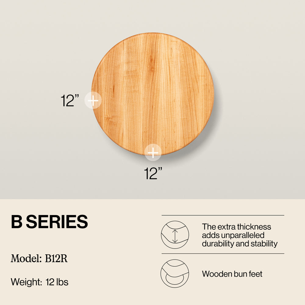 John Boos Maple Wood Edge Grain Round Cutting Board for Kitchen, 12" x 1.5" - VMInnovations
