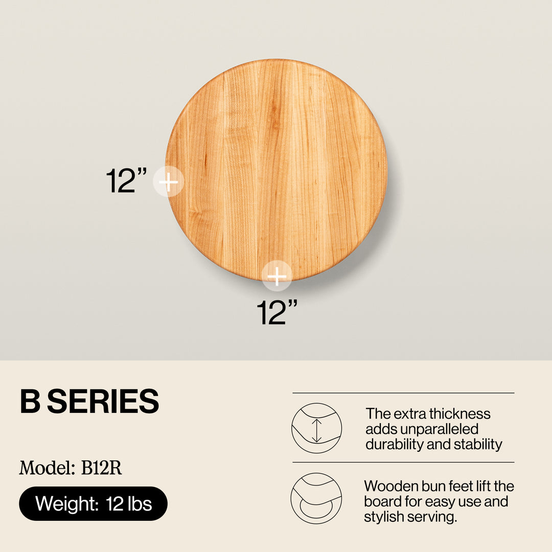 John Boos 12" Diameter 1.5" Thick Maple Wood Round Cutting Board (Open Box)