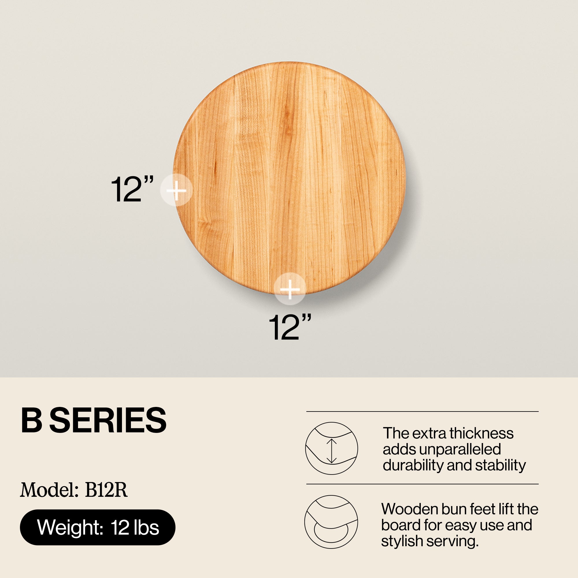 John Boos 12" Diameter 1.5" Thick Maple Wood Round Cutting Board (Open Box) - VMInnovations