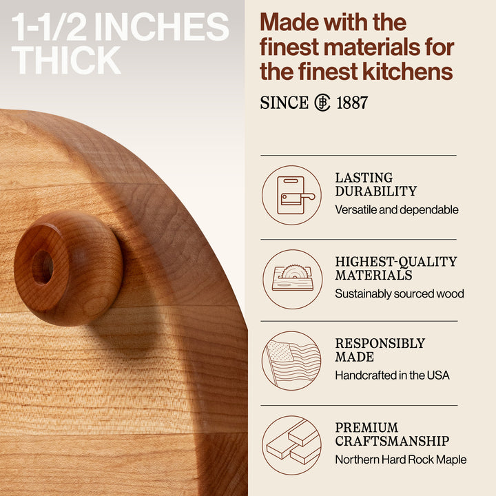 John Boos Maple Wood Edge Grain Round Cutting Board for Kitchen, 12" x 1.5" - VMInnovations