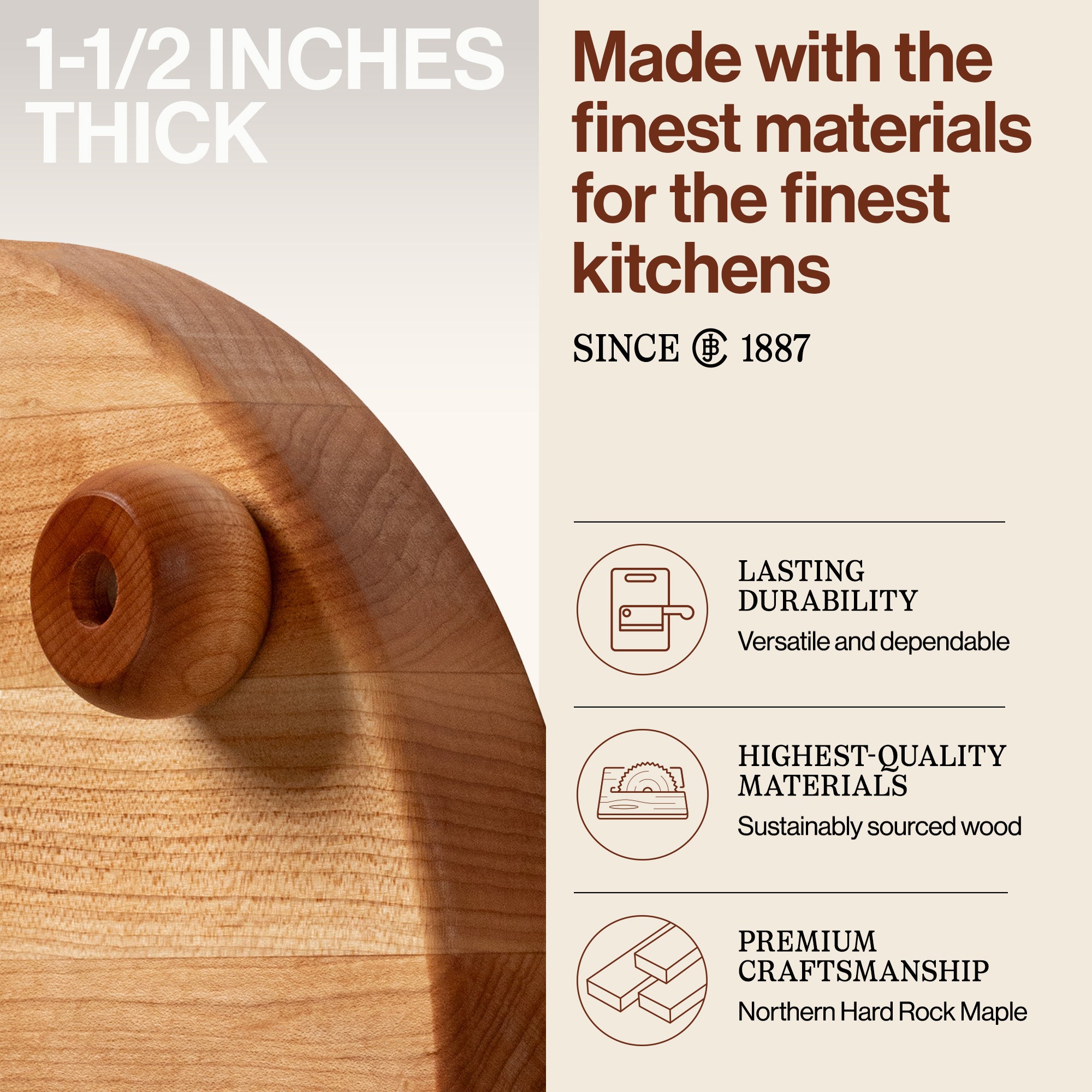 John Boos 12" Diameter 1.5" Thick Maple Wood Round Cutting Board (Open Box) - VMInnovations
