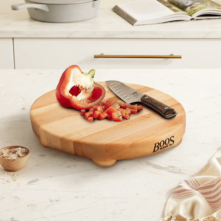 John Boos Maple Wood Edge Grain Round Cutting Board for Kitchen, 12" x 1.5" - VMInnovations