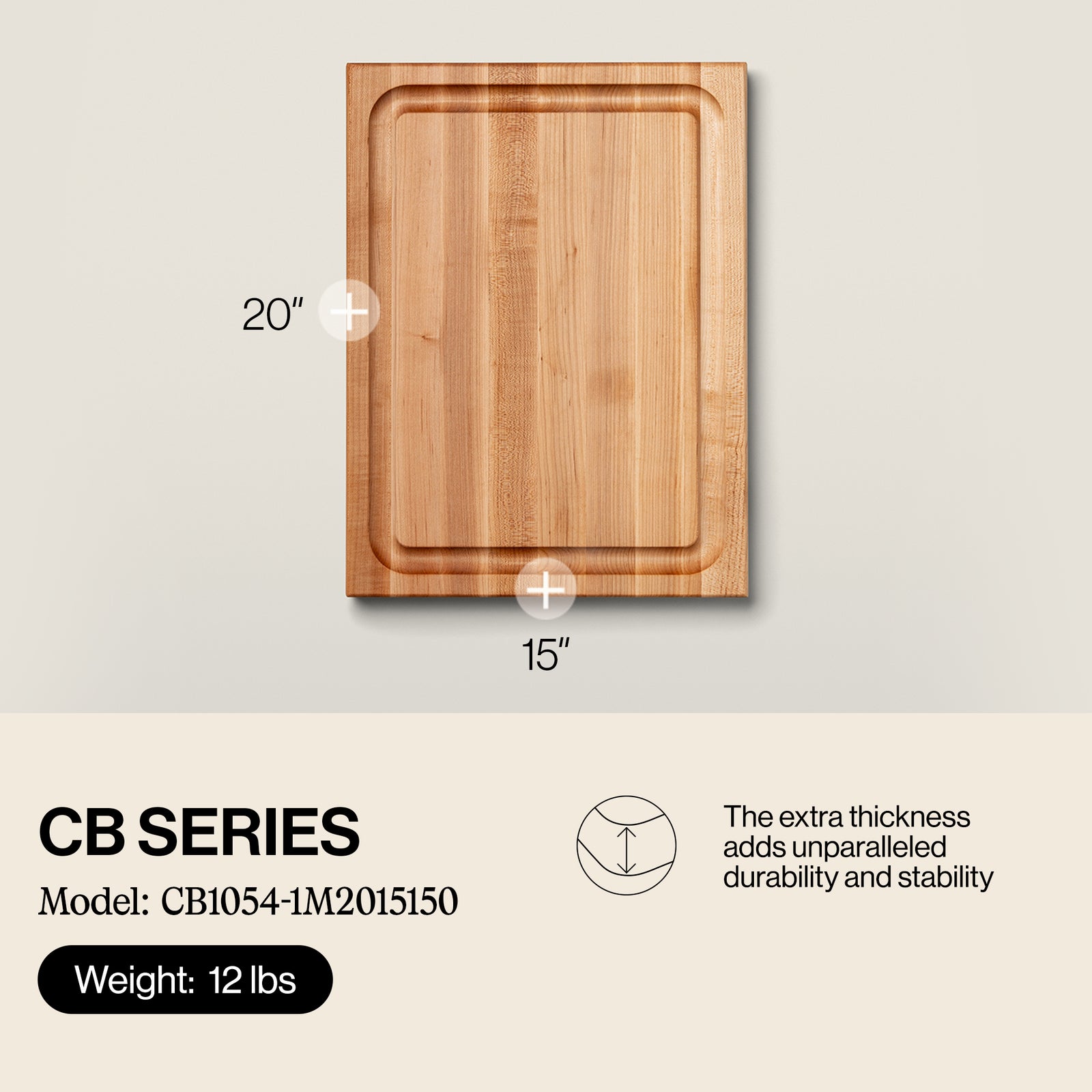 John Boos Large Maple Wood Edge Grain Reversible Cutting Board, 20" x 15" x 1.5" - VMInnovations